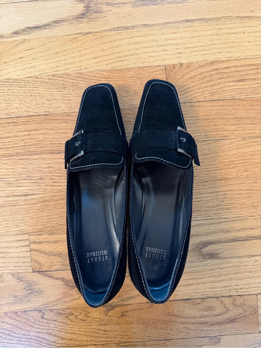Stuart Weitzman Black Suede Kitten Heel Loafers